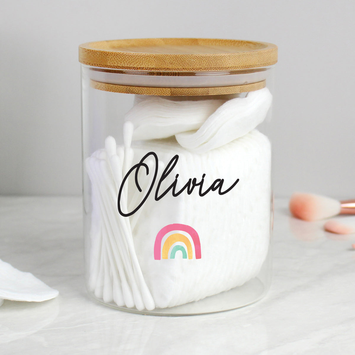 Personalised Rainbow Glass Jar with Bamboo Lid | Storage | Inspired Creative Gifts