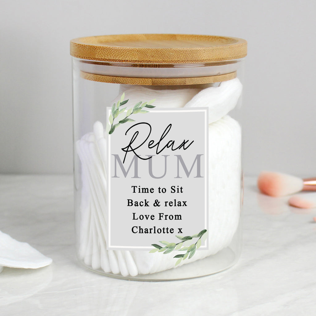 Personalised Botanical Glass Jar with Bamboo Lid for Christmas