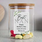 Personalised Botanical Glass Jar with Bamboo Lid for Christmas