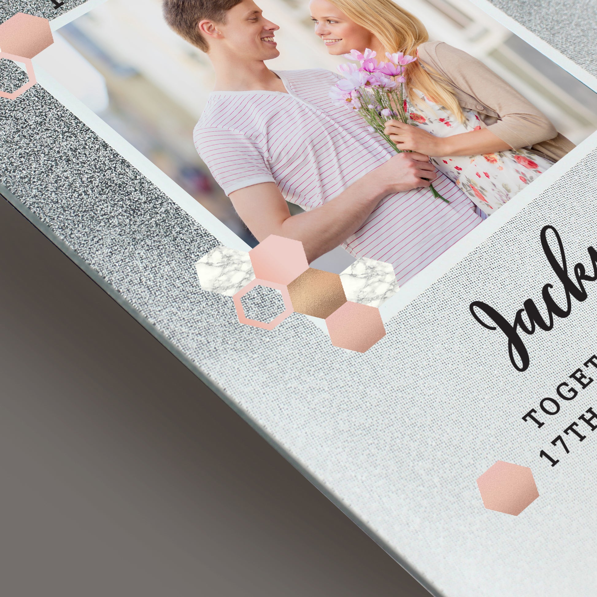 Personalised Cute Hexagon Design 4x4 Glitter Glass Photo Frame - Inspired Creative Gifts