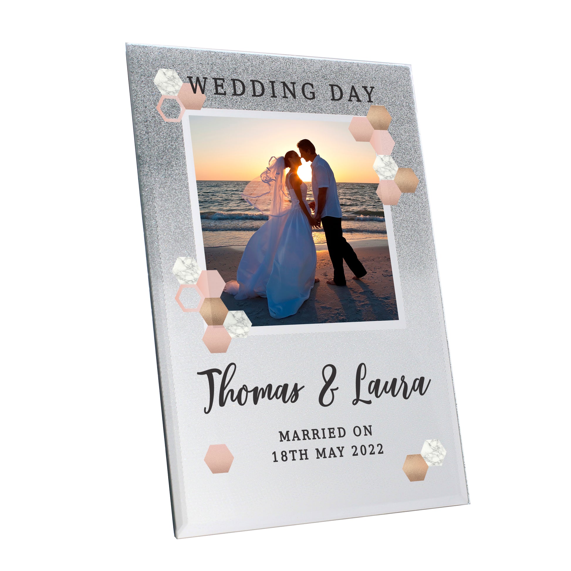 Personalised Cute Hexagon Design 4x4 Glitter Glass Photo Frame - Inspired Creative Gifts