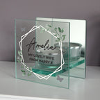 Personalised Botanical Mirrored Glass Tea Light Candle Holder | Wedding Gift