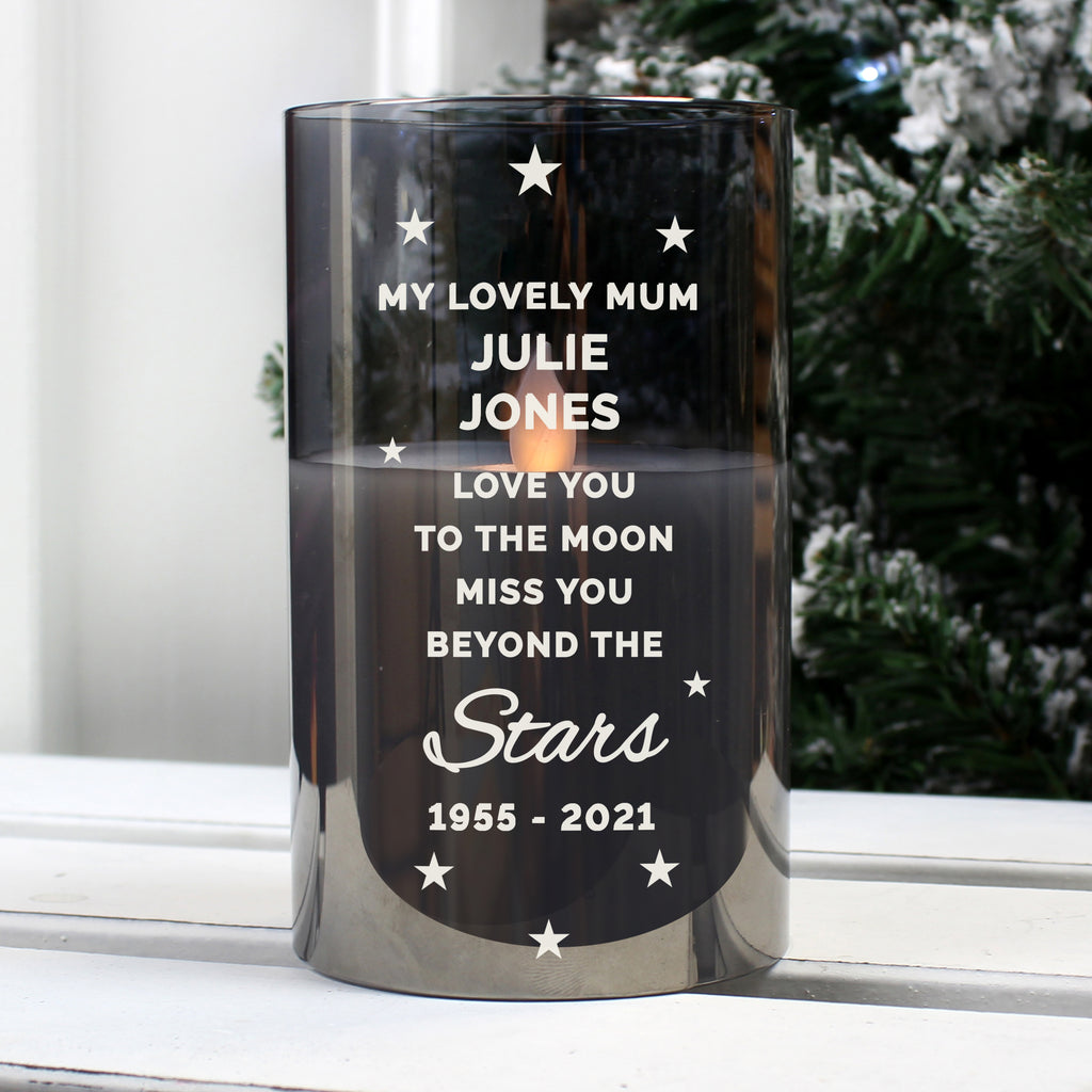 Personalised Miss You Beyond The Stars Smoked Glass LED Candle for Memorial
