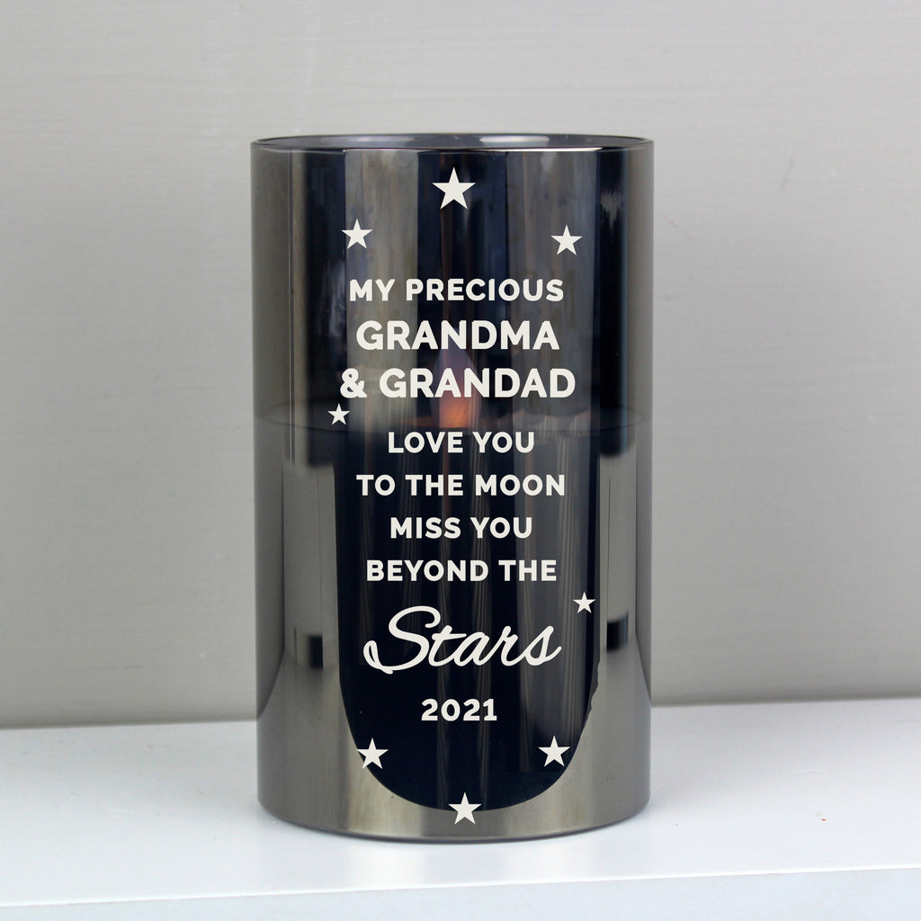 Personalised Miss You Beyond The Stars Smoked Glass LED Candle for Memorial