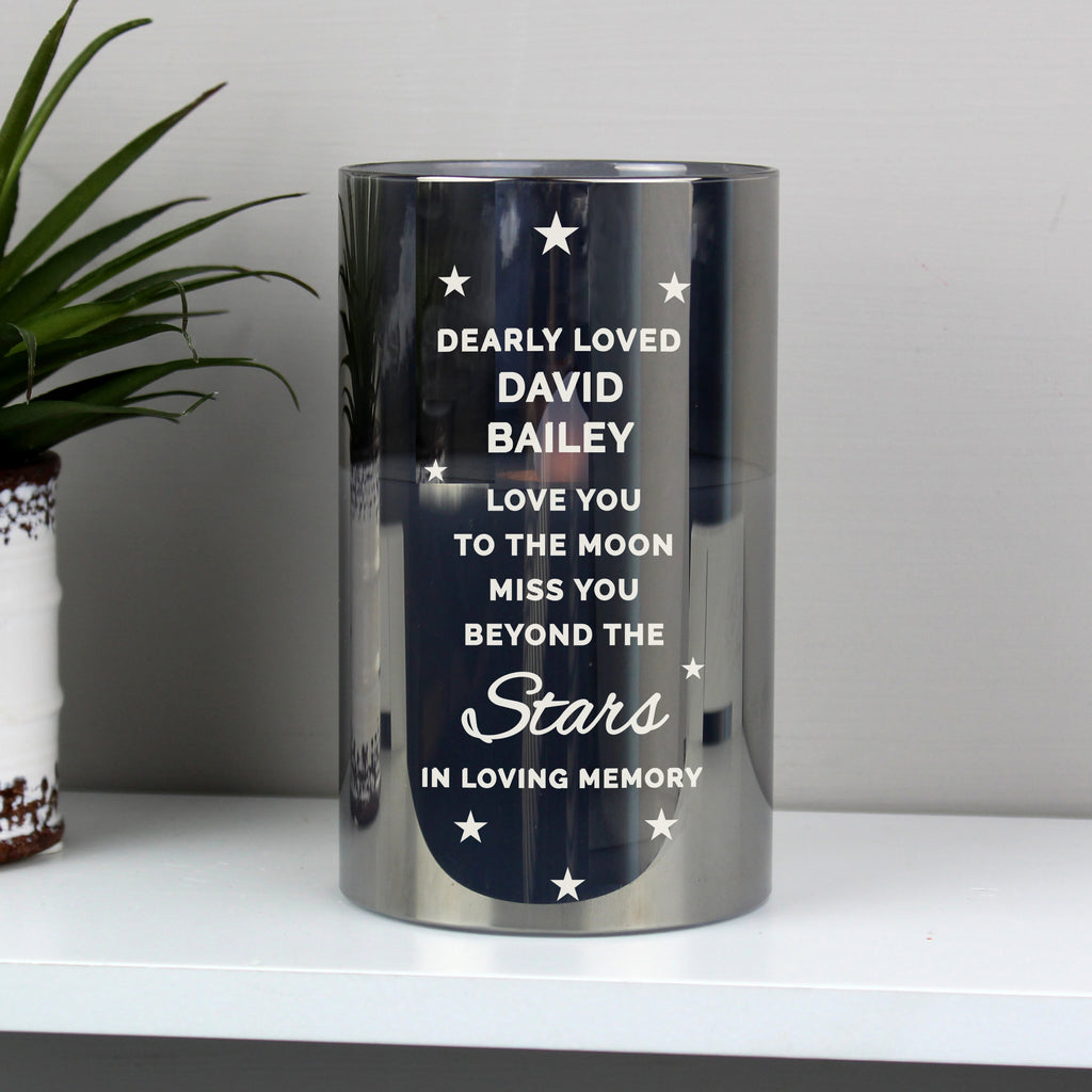 Personalised Miss You Beyond The Stars Smoked Glass LED Candle for Memorial
