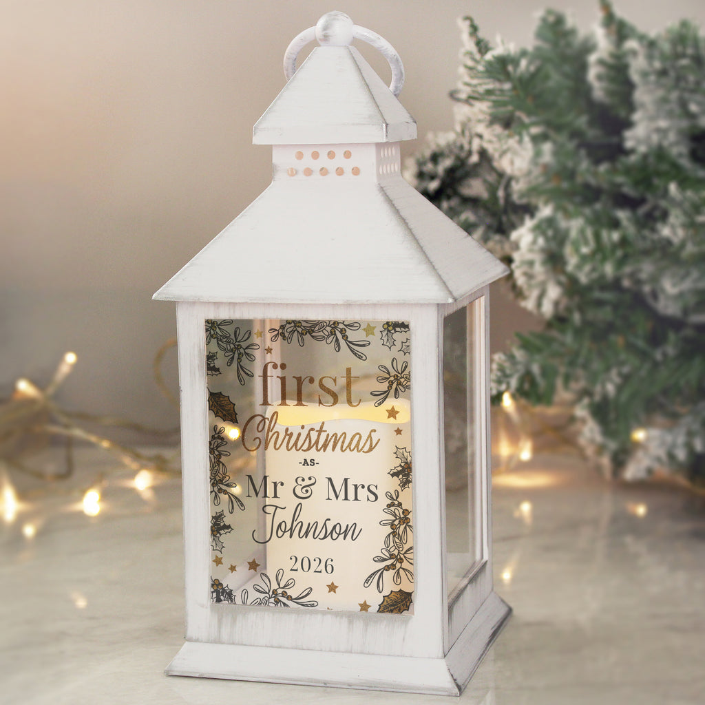 Personalised First Christmas White Lantern for Christmas