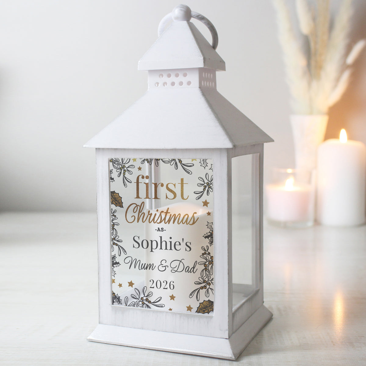 Personalised First Christmas White Lantern for Christmas