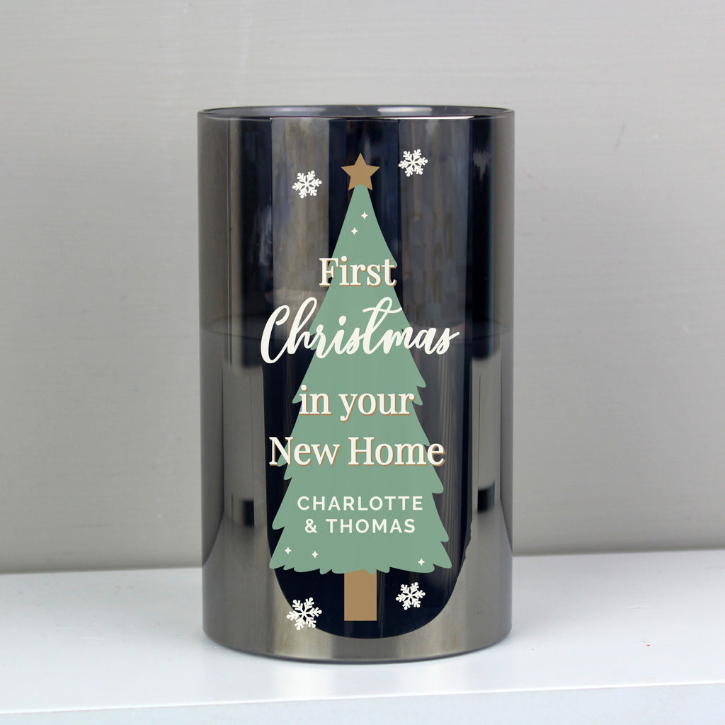 Personalised Christmas Tree Smoked Glass LED Candle for Christmas