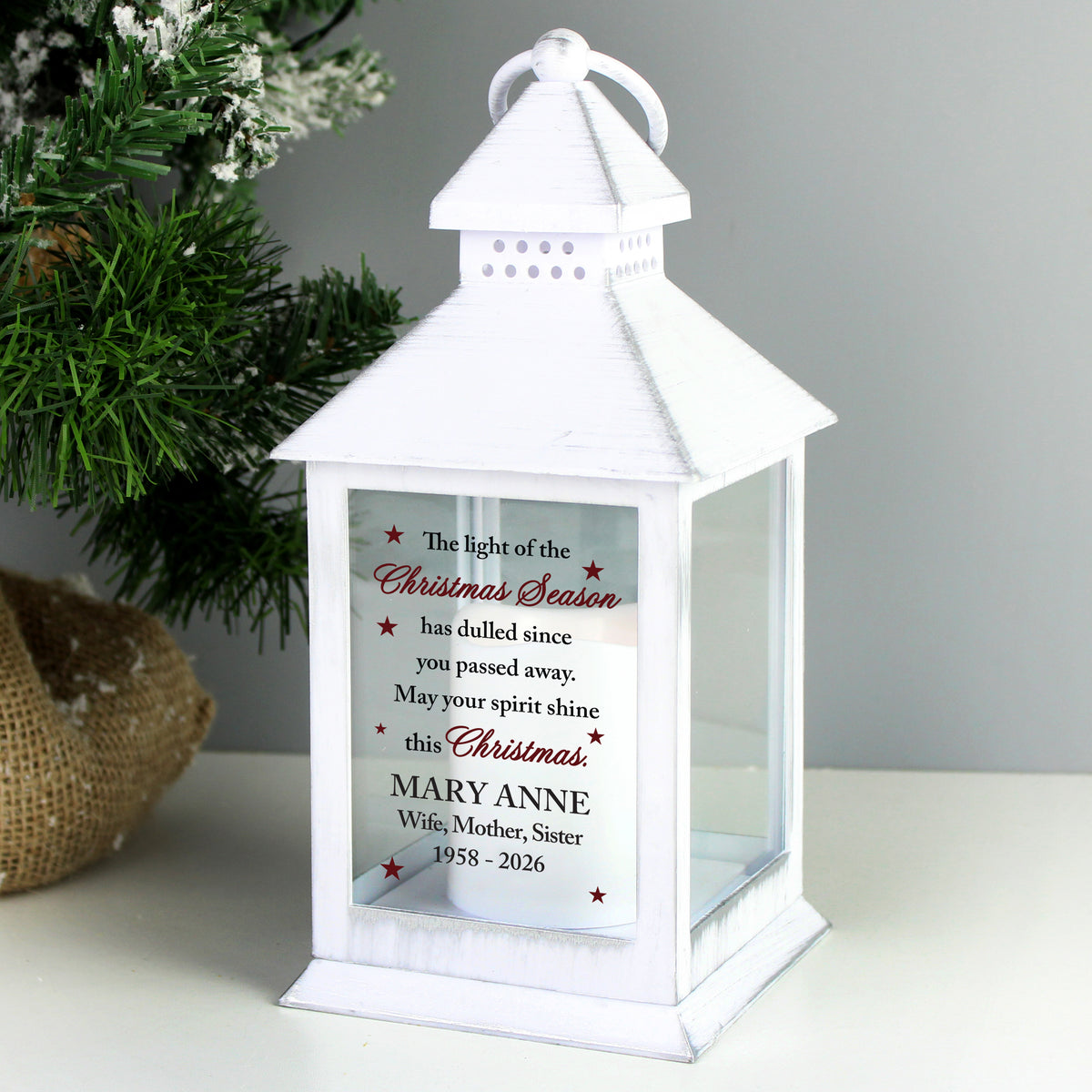 Personalised Christmas Season Memorial White Lantern | Christmas Gift