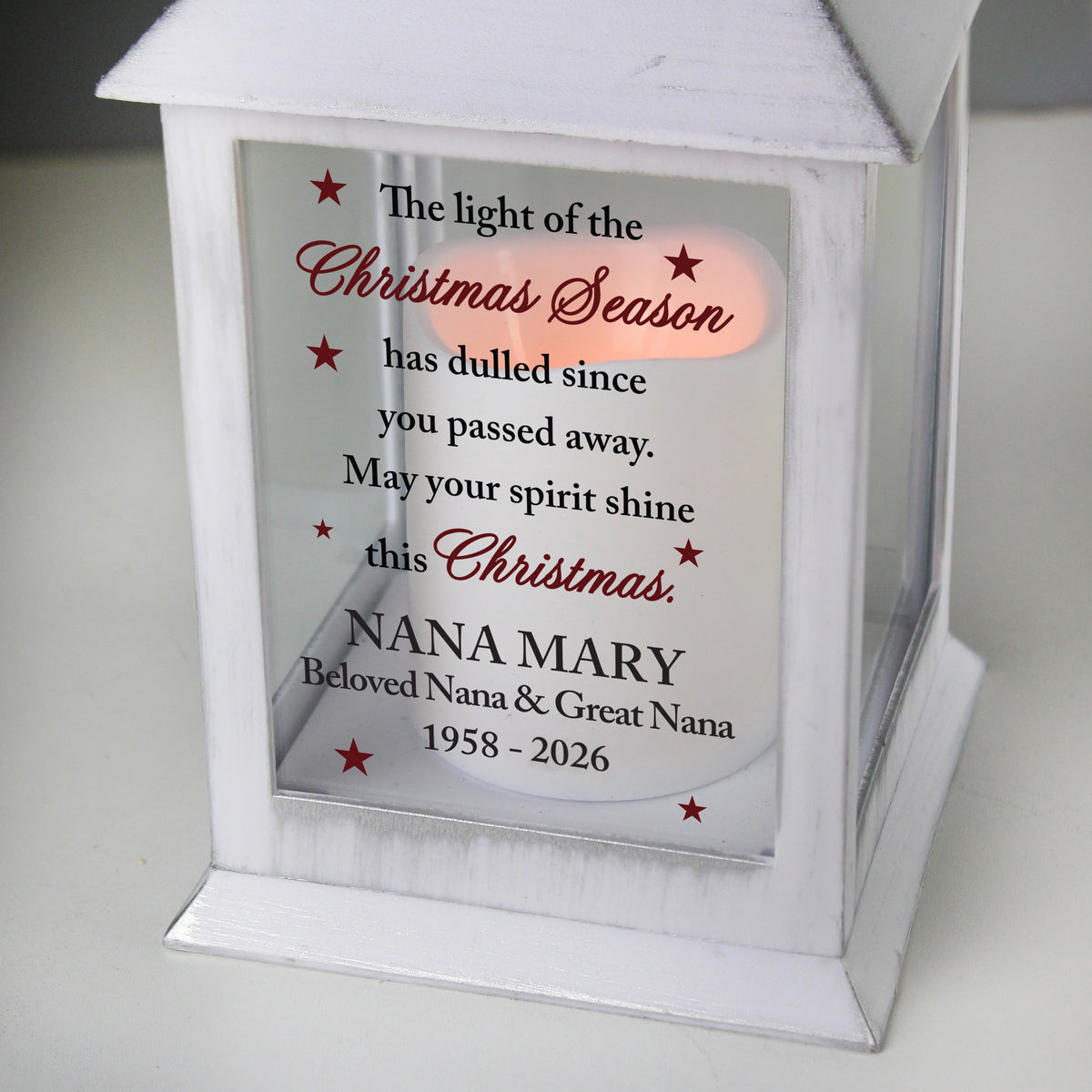 Personalised Christmas Season Memorial White Lantern | Christmas Gift