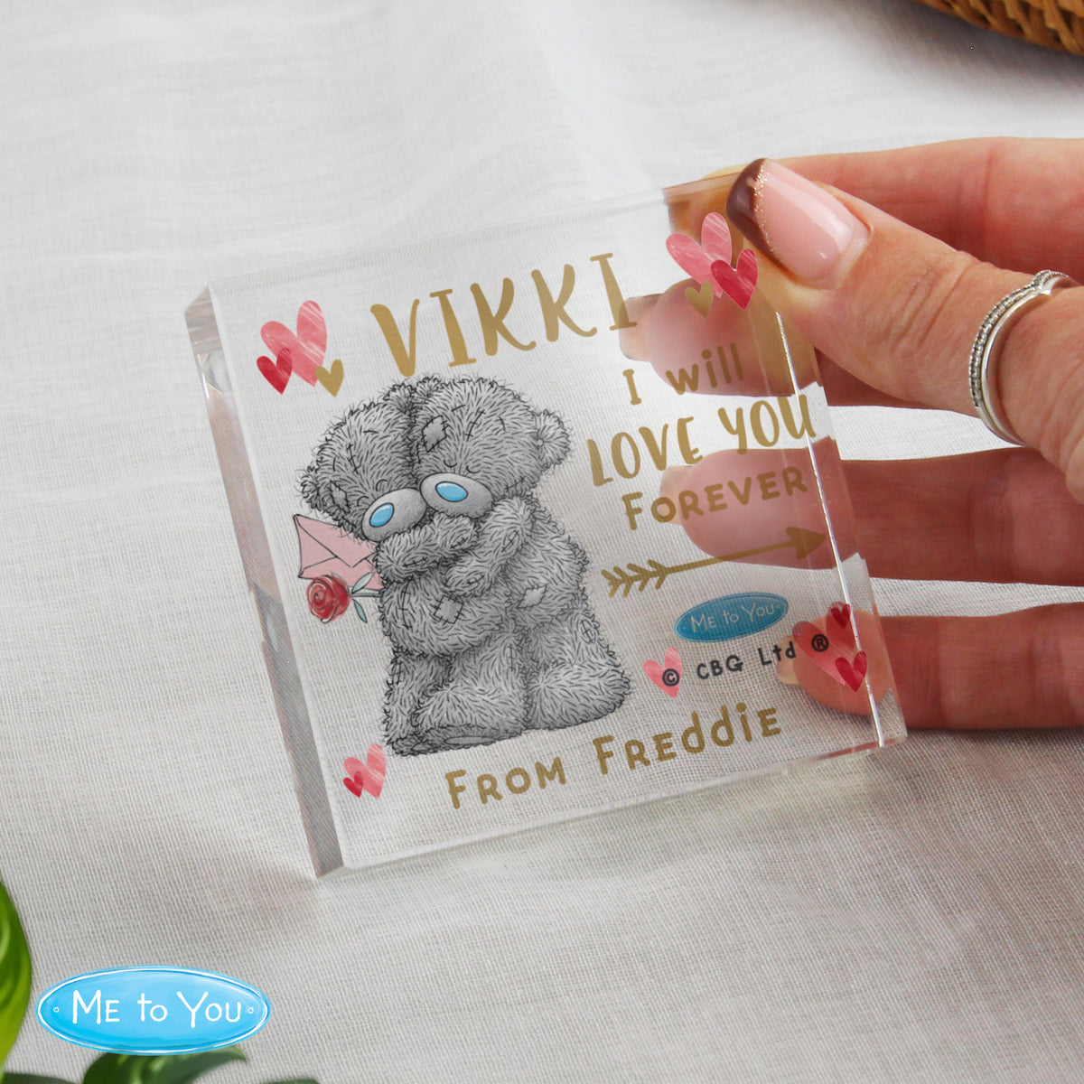 Personalised Me To You Hold You Forever Crystal Token for Valentine's Day