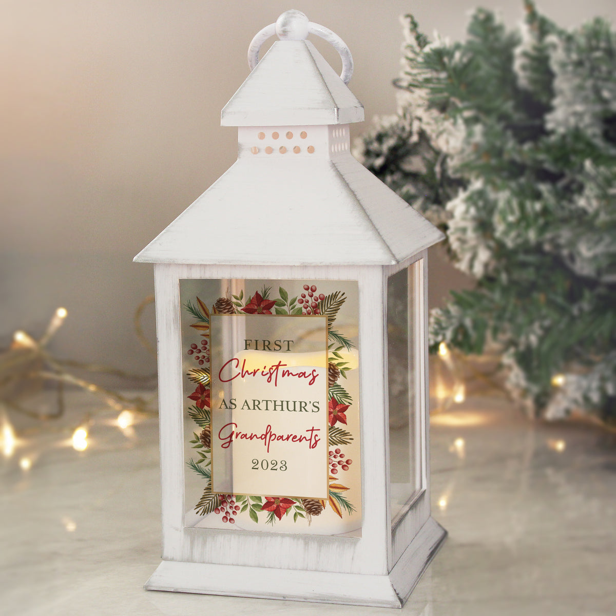 Personalised Christmas White LED Lantern | Christmas Gift