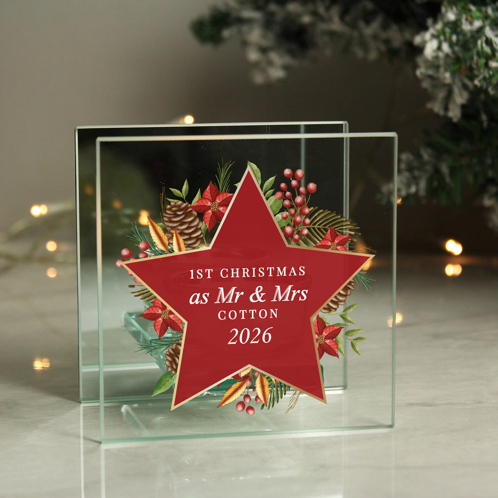 Personalised Christmas Glass Tea Light Candle Holder | Candles & Reed Diffusers | Christmas Gift