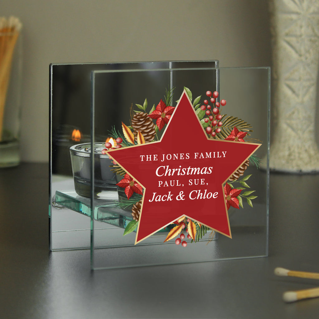 Personalised Christmas Glass Tea Light Candle Holder | Candles & Reed Diffusers | Christmas Gift