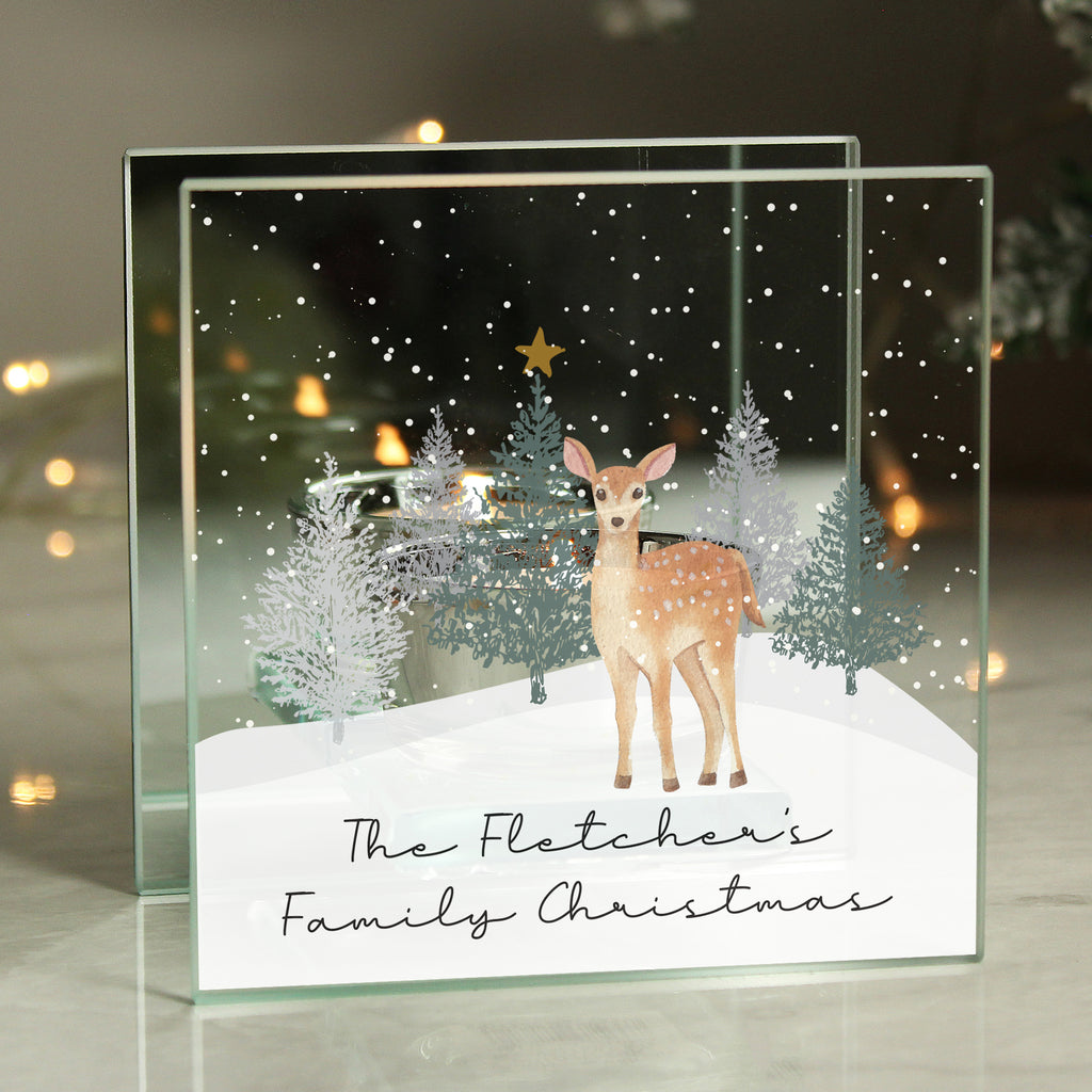 Personalised Christmas Deer Glass Tea Light Candle Holder | Candles & Reed Diffusers | Christmas Gift
