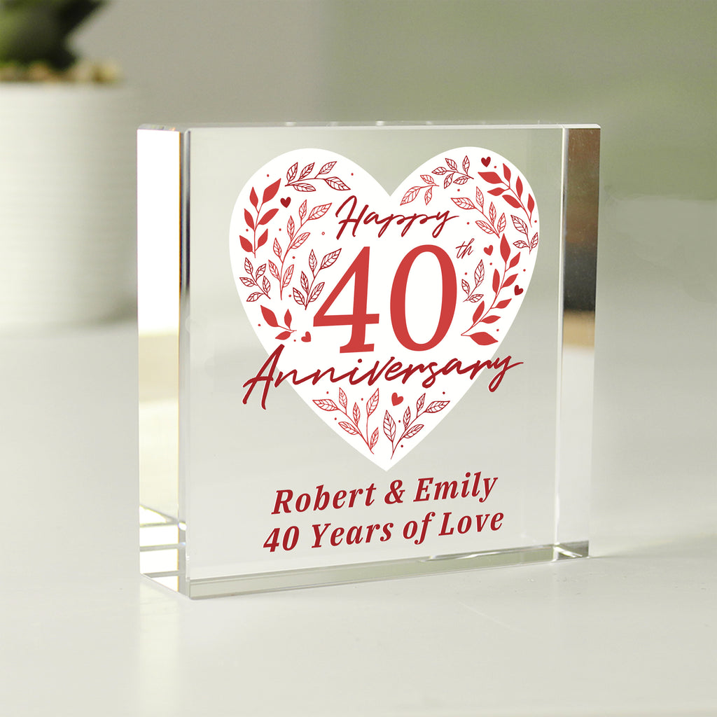 Personalised 40th Ruby Wedding Anniversary Crystal Token | Ornaments
