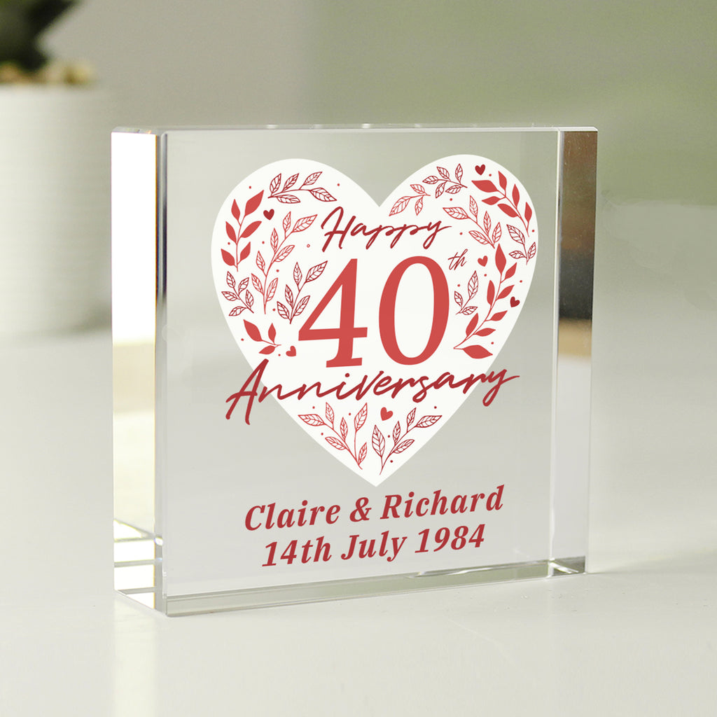 Personalised 40th Ruby Wedding Anniversary Crystal Token | Ornaments