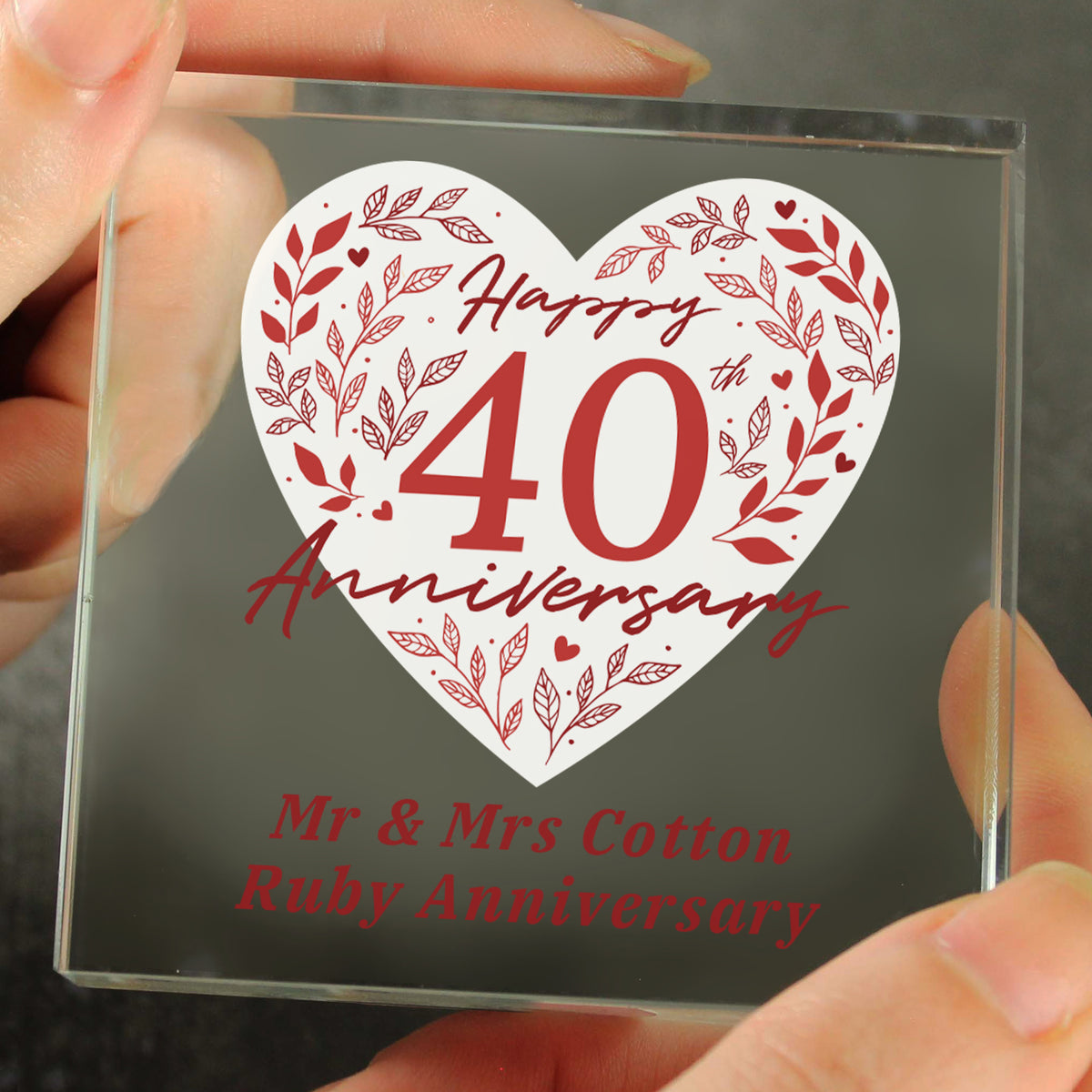 Personalised 40th Ruby Wedding Anniversary Crystal Token | Ornaments