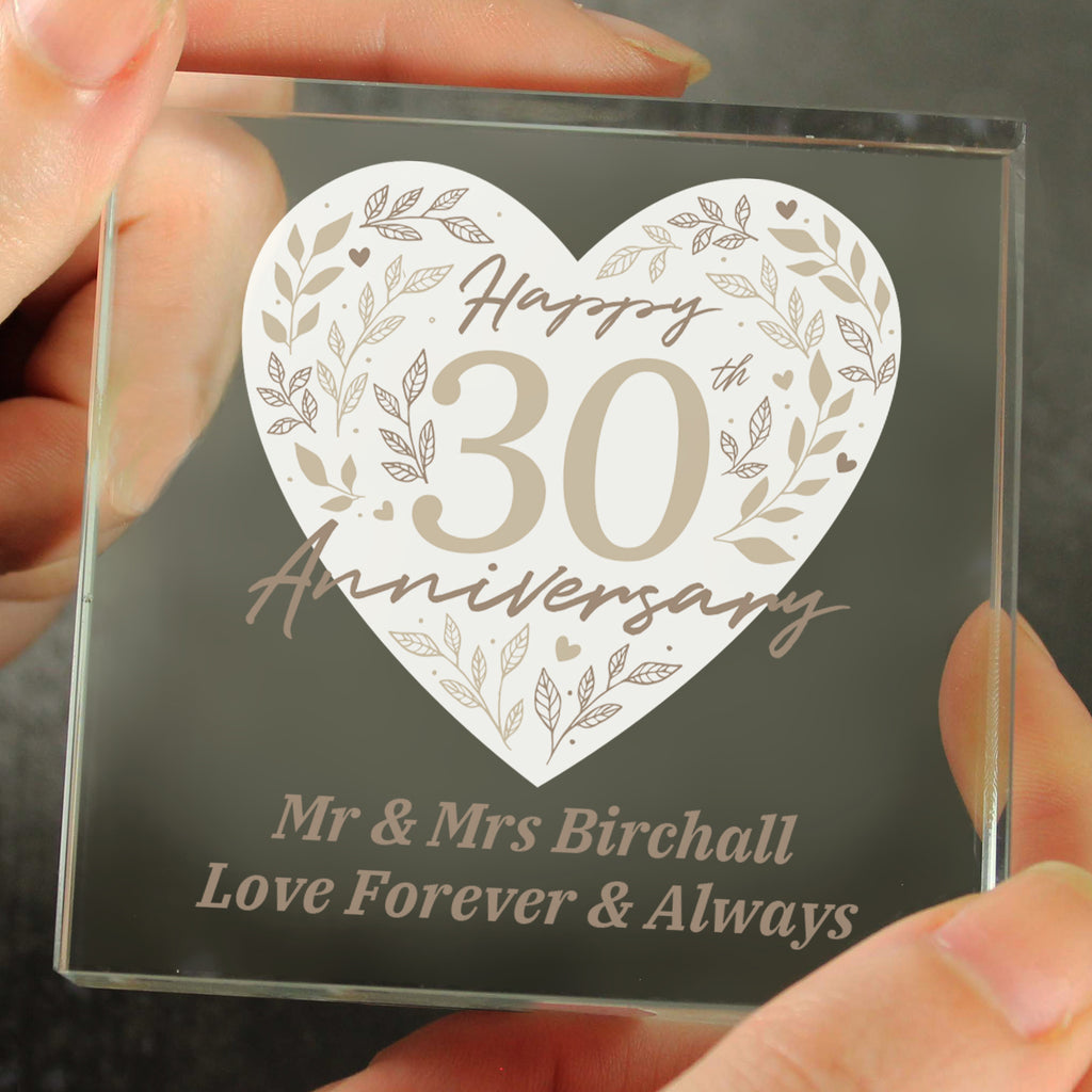 Personalised 30th Pearl Wedding Anniversary Crystal Token | Ornaments | Inspired Creative Gifts
