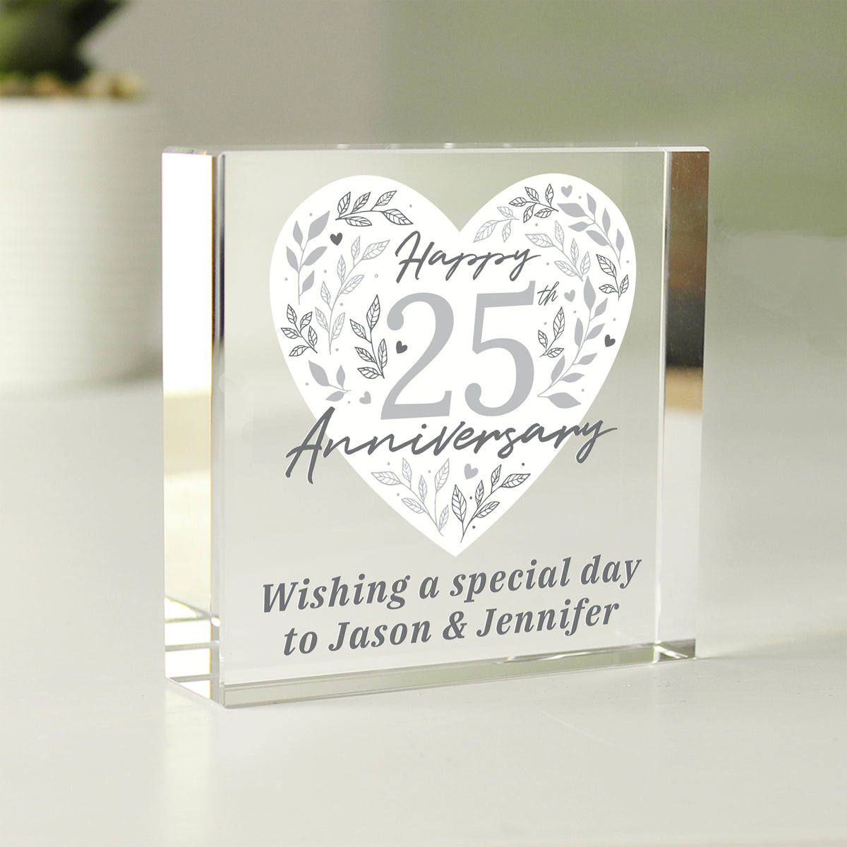 Personalised 25th Silver Wedding Anniversary Crystal Token | Ornaments