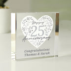 Personalised 25th Silver Wedding Anniversary Crystal Token | Ornaments