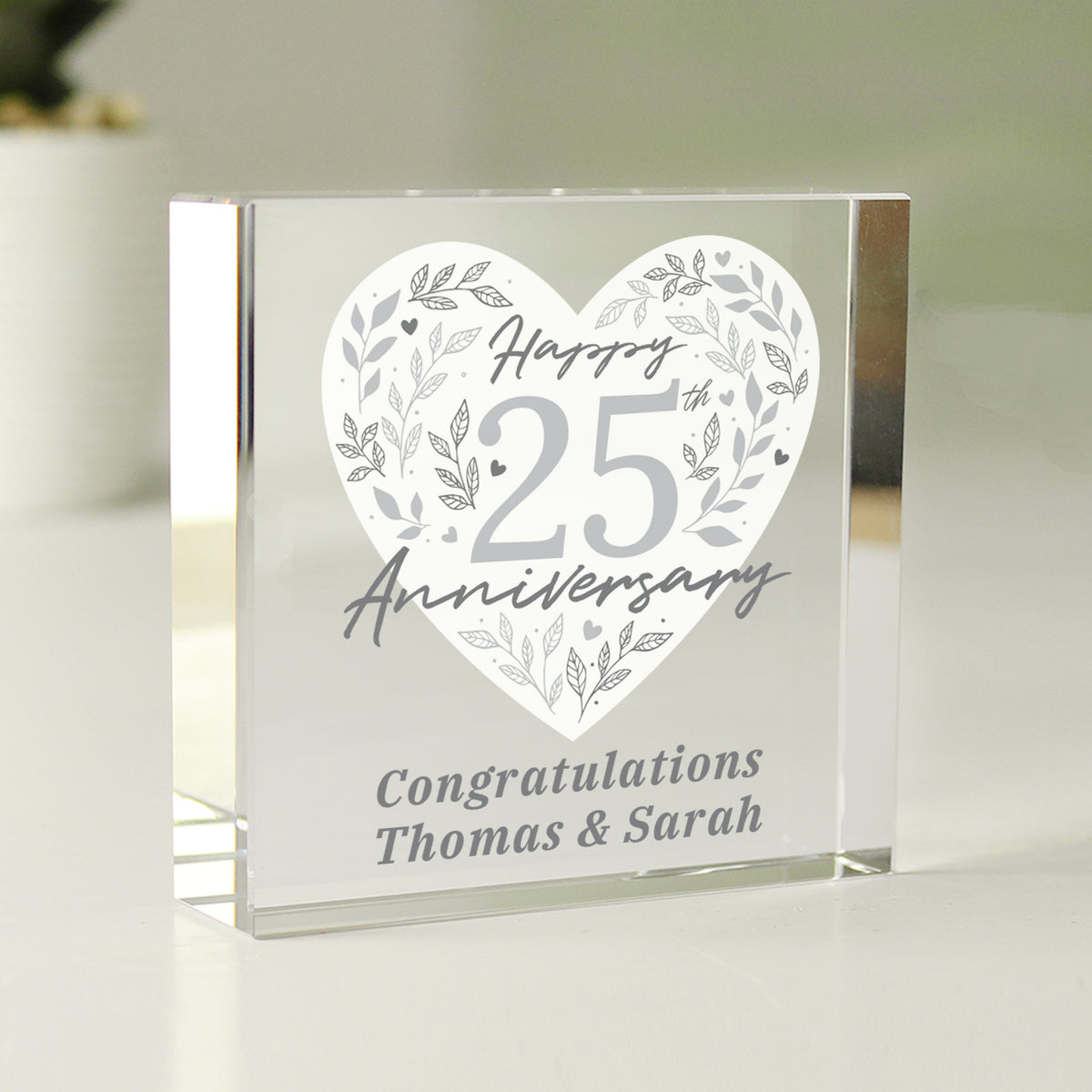 Personalised 25th Silver Wedding Anniversary Crystal Token | Ornaments