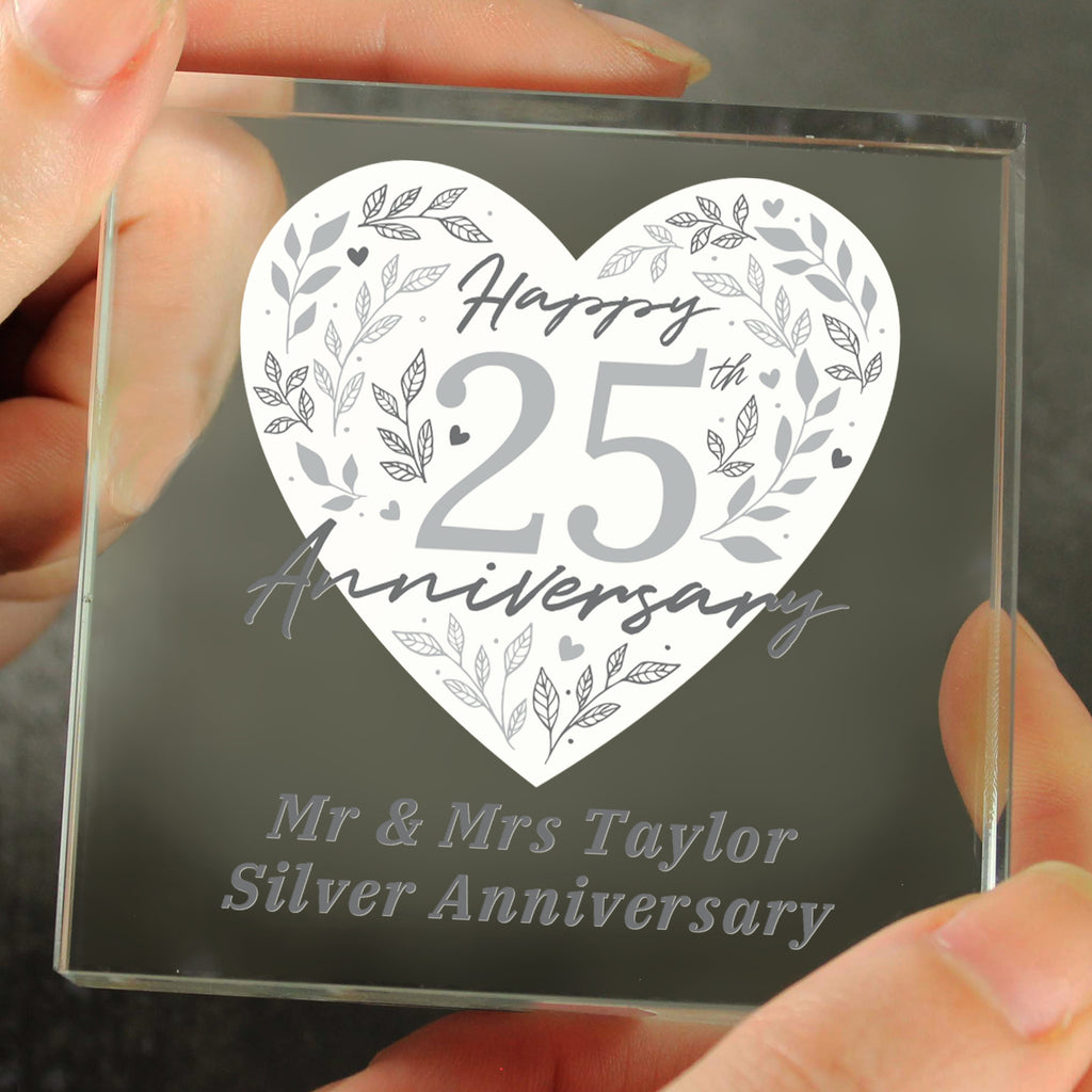 Personalised 25th Silver Wedding Anniversary Crystal Token | Ornaments
