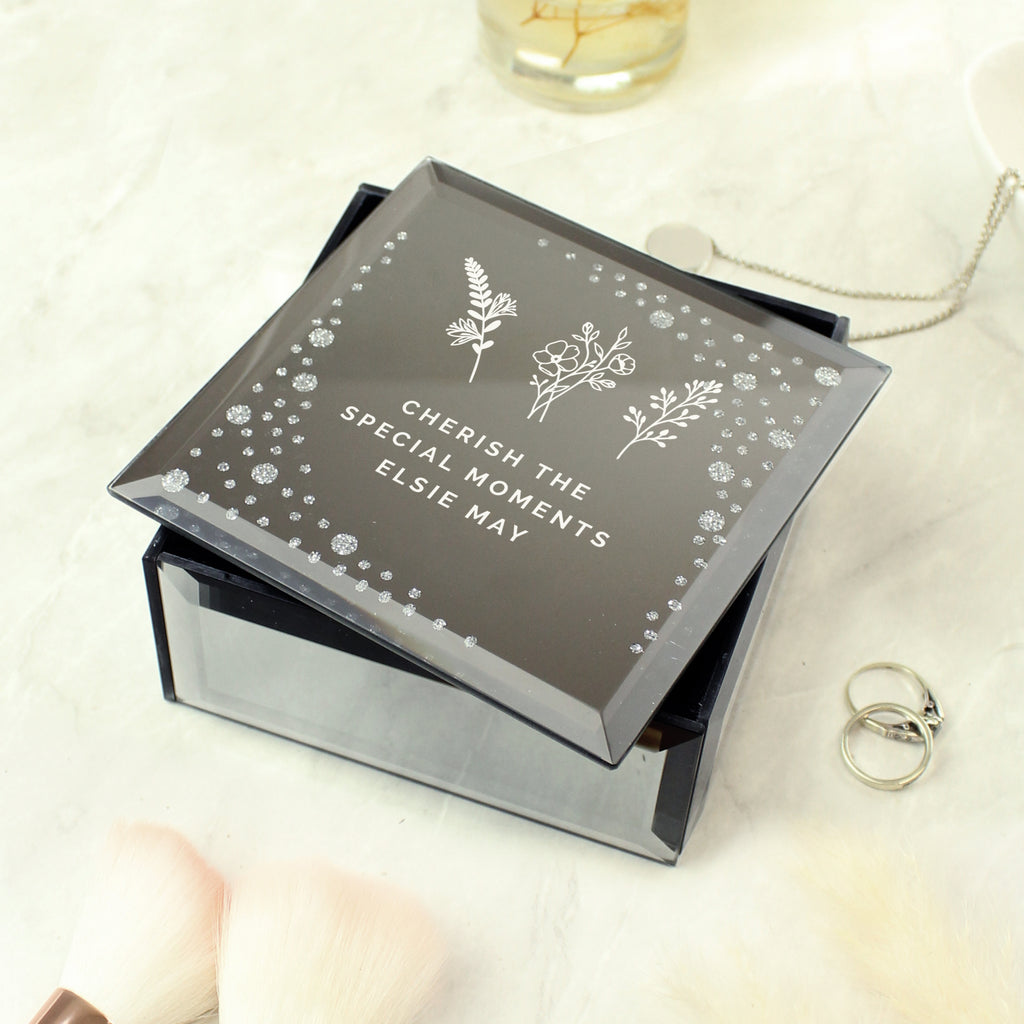 Personalised Floral Diamante Mirrored Trinket Box | Trinket, Jewellery & Keepsake Boxes | Christmas Gift