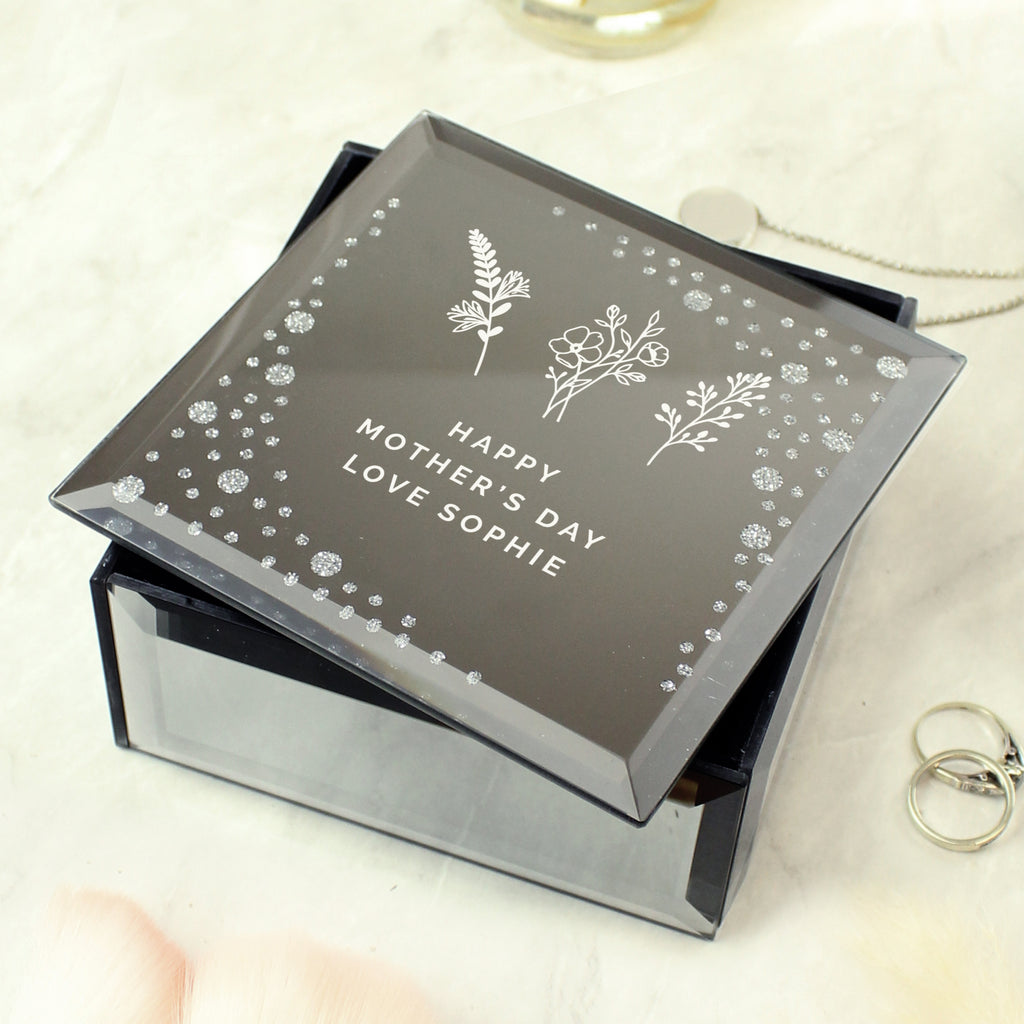 Personalised Floral Diamante Mirrored Trinket Box | Trinket, Jewellery & Keepsake Boxes | Christmas Gift