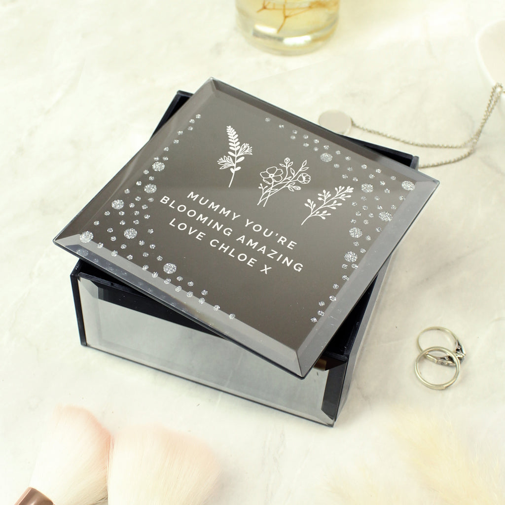 Personalised Floral Diamante Mirrored Trinket Box | Trinket, Jewellery & Keepsake Boxes | Christmas Gift