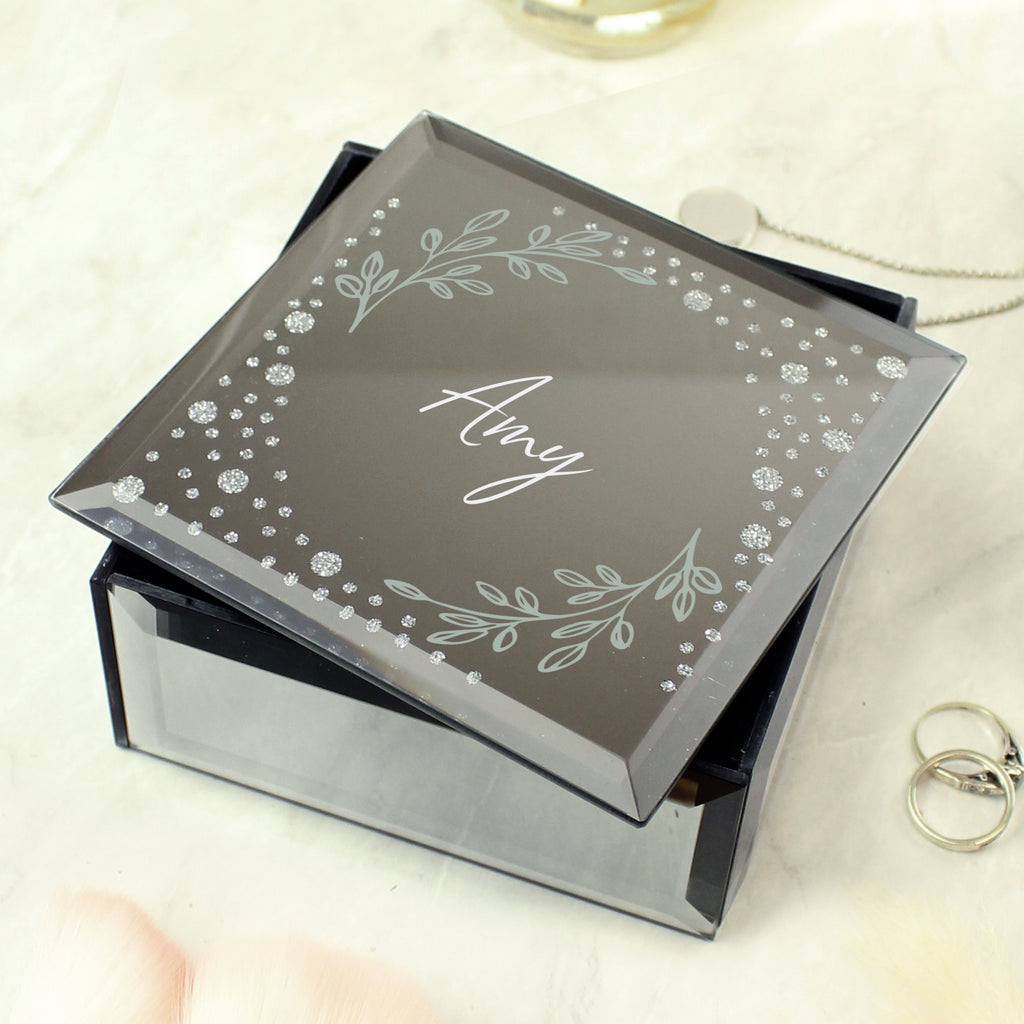 Personalised Botanical Diamante Mirrored Trinket Box | Gift for Her