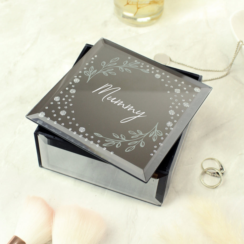 Personalised Botanical Diamante Mirrored Trinket Box | Gift for Her