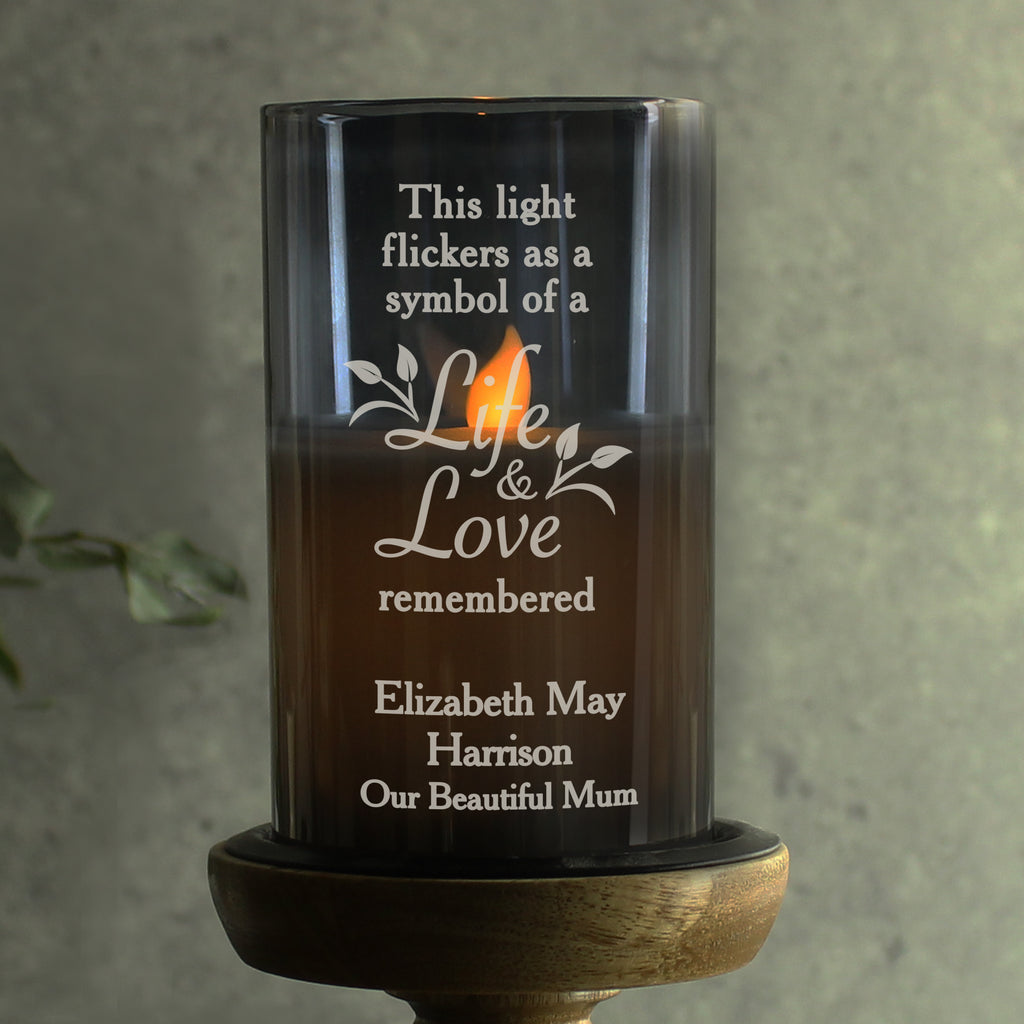 Personalised Life & Love Memorial Smoked LED Candle | Memorial Gift