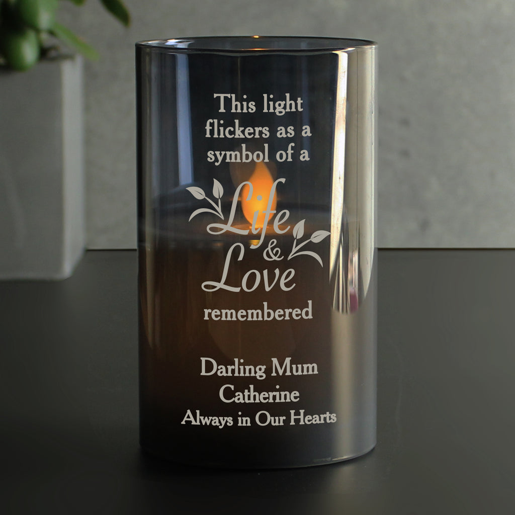 Personalised Life & Love Memorial Smoked LED Candle | Memorial Gift