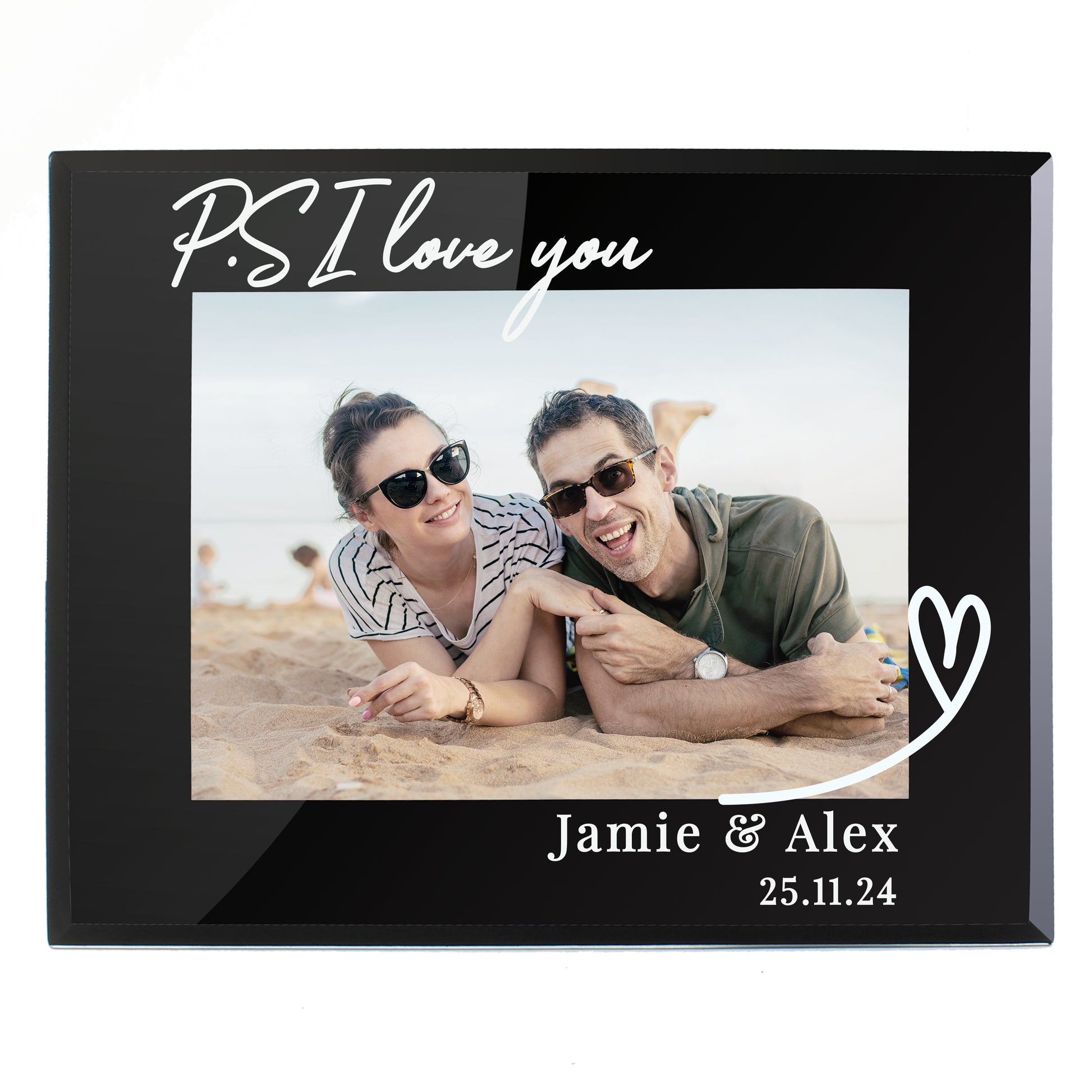 Personalised Heart Black Glass 5x7 Photo Frame - Picture Frame - Inspired Creative Gifts