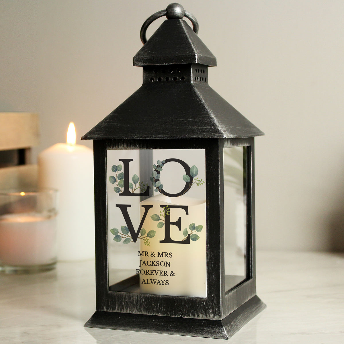 Personalised LOVE LED Black Lantern | Wedding Gift