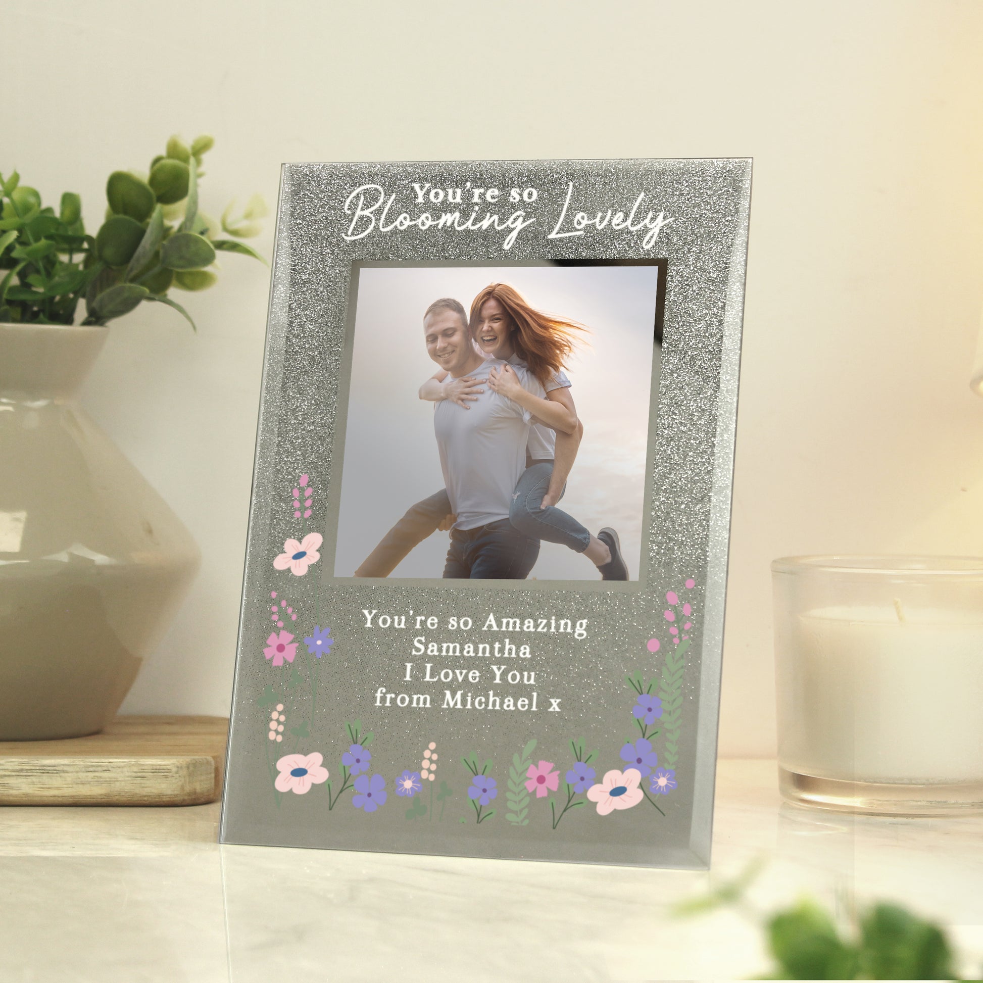 Personalised Blooming Lovely 6x4 Glitter Photo Frame - Picture Frame - Inspired Creative Gifts