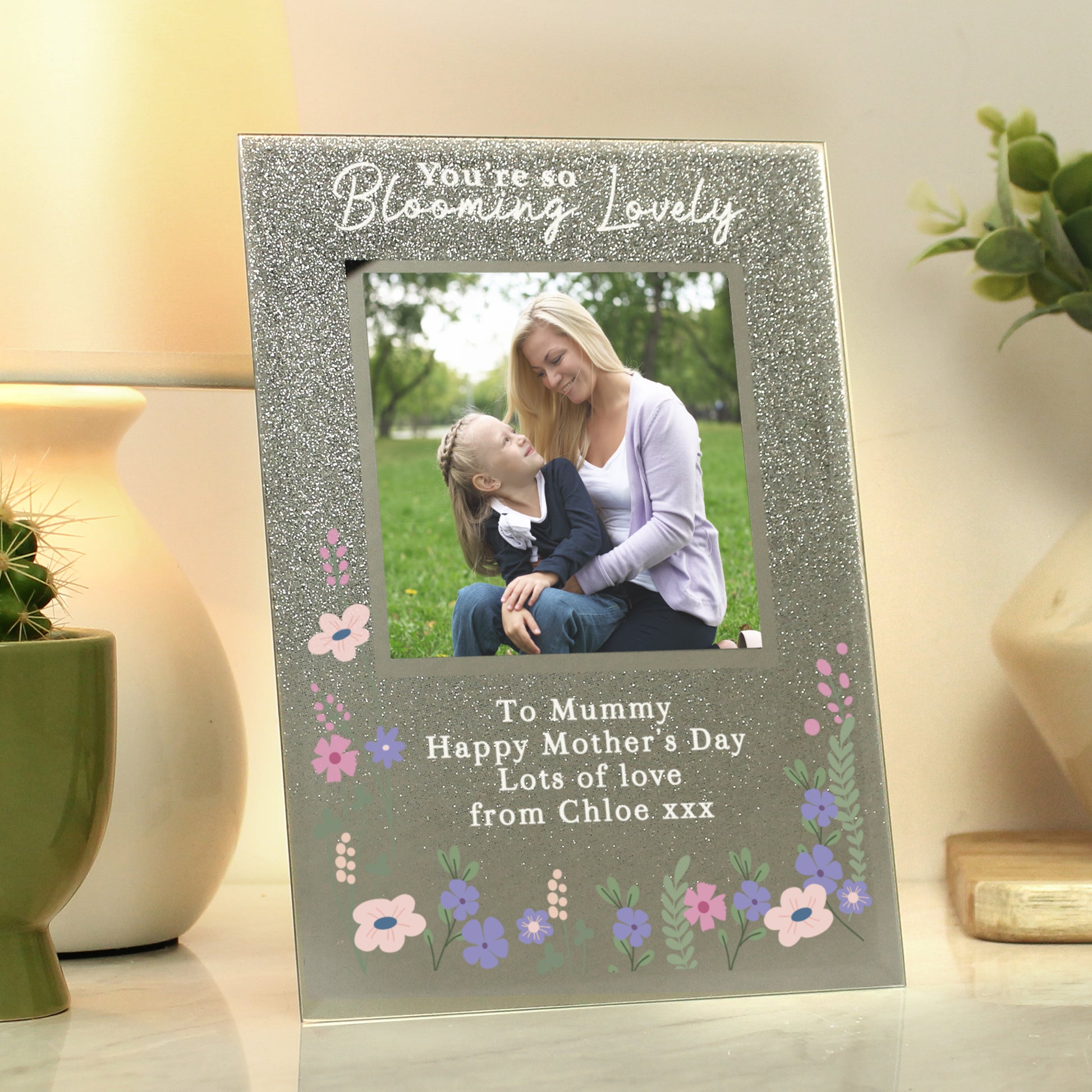 Personalised Blooming Lovely 6x4 Glitter Photo Frame - Picture Frame - Inspired Creative Gifts