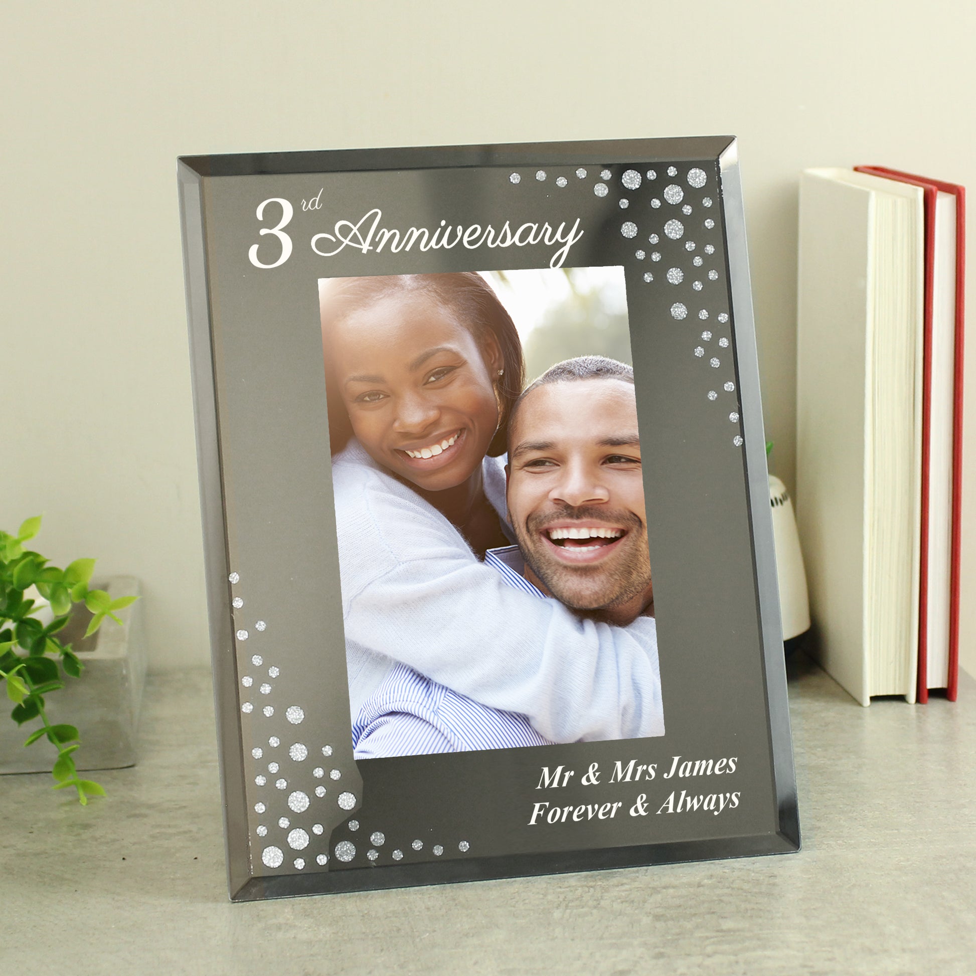 Personalised Anniversary 6x4 Diamante Glass Photo Frame - Picture Frame - Inspired Creative Gifts