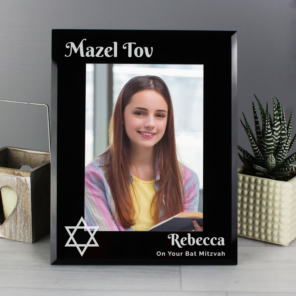 Personalised Bar and Bat Mitzvah Black Glass 5x7 Photo Frame - Picture Frame - Inspired Creative Gifts