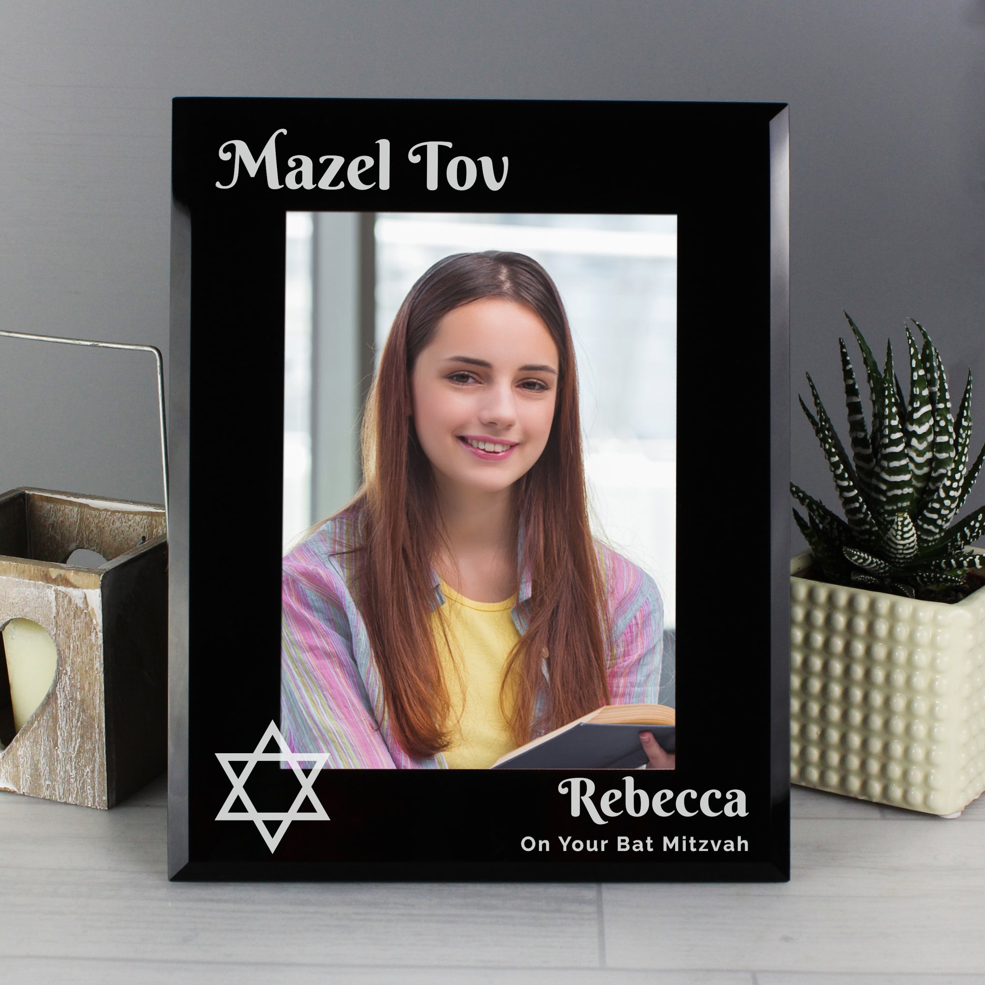 Personalised Bar and Bat Mitzvah Black Glass 5x7 Photo Frame - Picture Frame - Inspired Creative Gifts