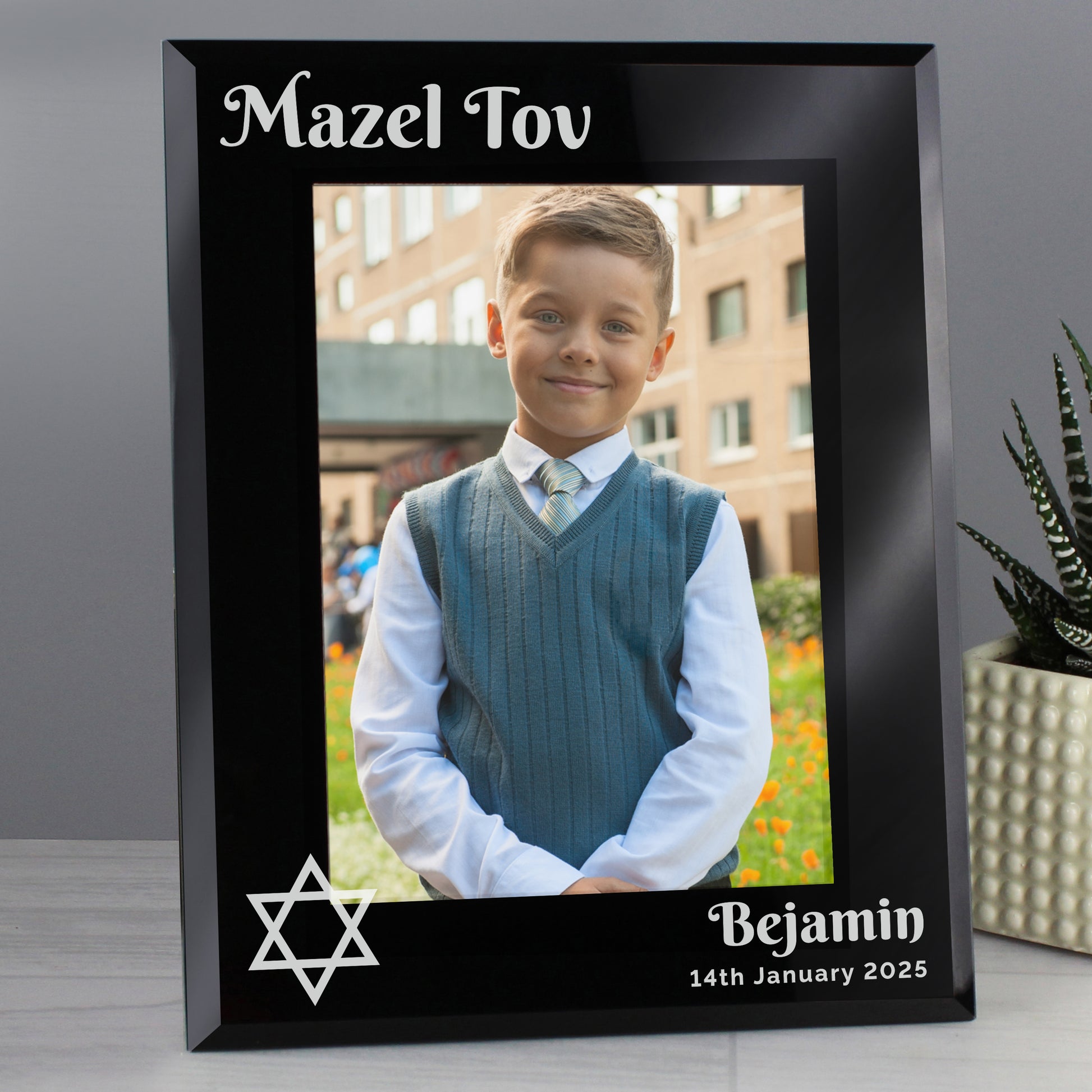 Personalised Bar and Bat Mitzvah Black Glass 5x7 Photo Frame - Picture Frame - Inspired Creative Gifts