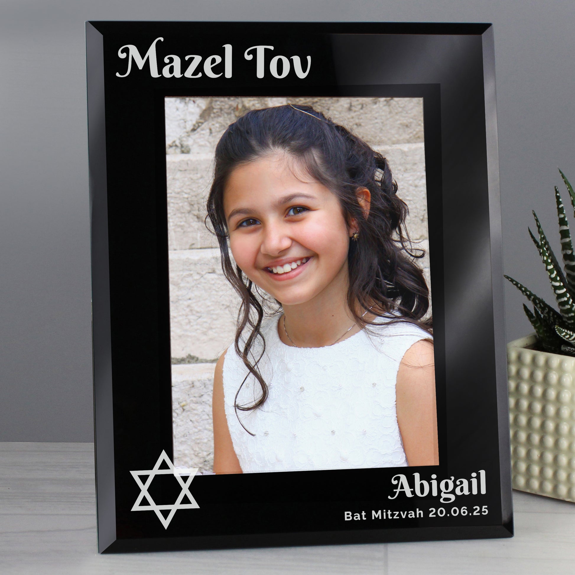 Personalised Bar and Bat Mitzvah Black Glass 5x7 Photo Frame - Picture Frame - Inspired Creative Gifts