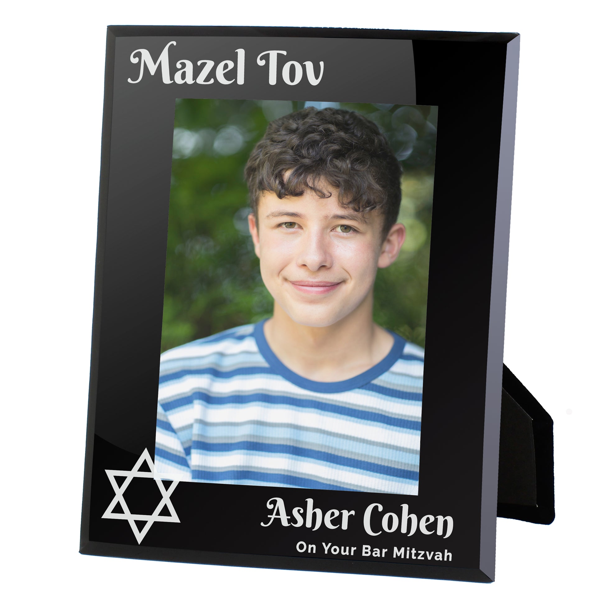 Personalised Bar and Bat Mitzvah Black Glass 5x7 Photo Frame - Picture Frame - Inspired Creative Gifts