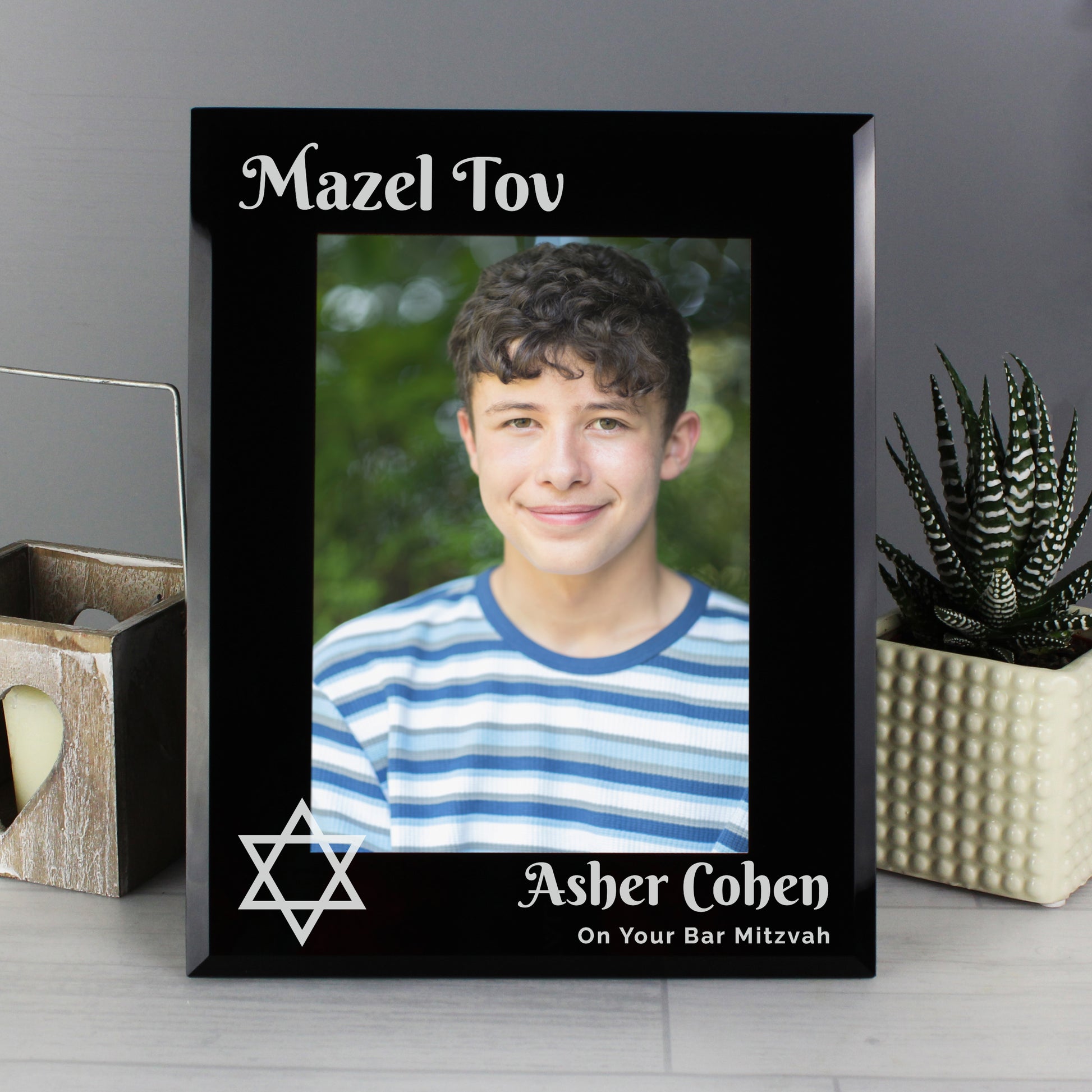Personalised Bar and Bat Mitzvah Black Glass 5x7 Photo Frame - Picture Frame - Inspired Creative Gifts