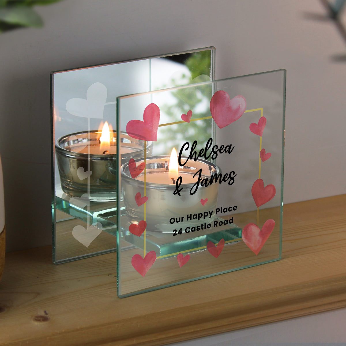 Personalised Hearts Mirrored Glass Tealight Holder | Candles & Reed Diffusers | Inspired Creative Gifts