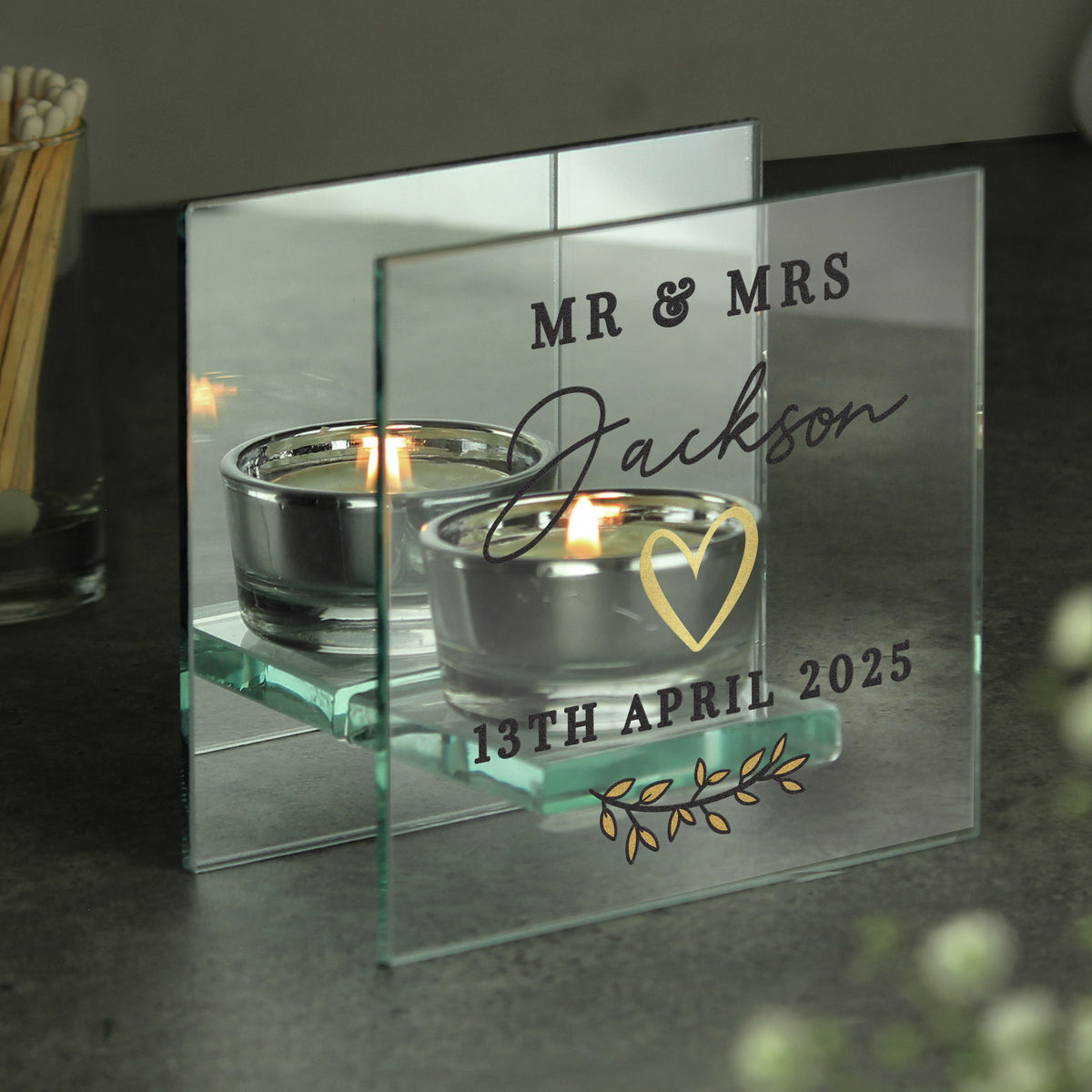 Personalised Wedding Mirrored Tealight Holder | Candles & Reed Diffusers | Inspired Creative Gifts