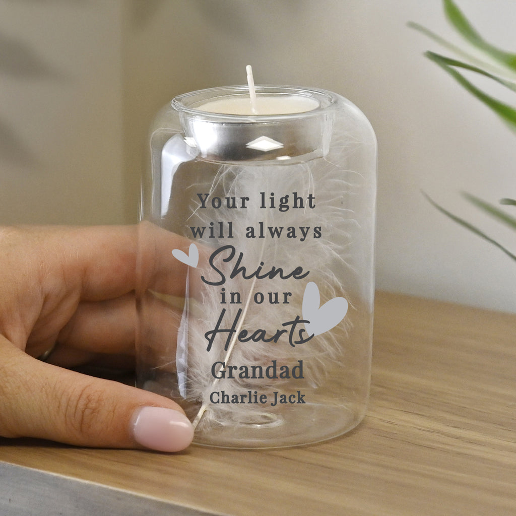 Personalised In Our Hearts Memorial Feather Tealight Holder | Candles & Reed Diffusers
