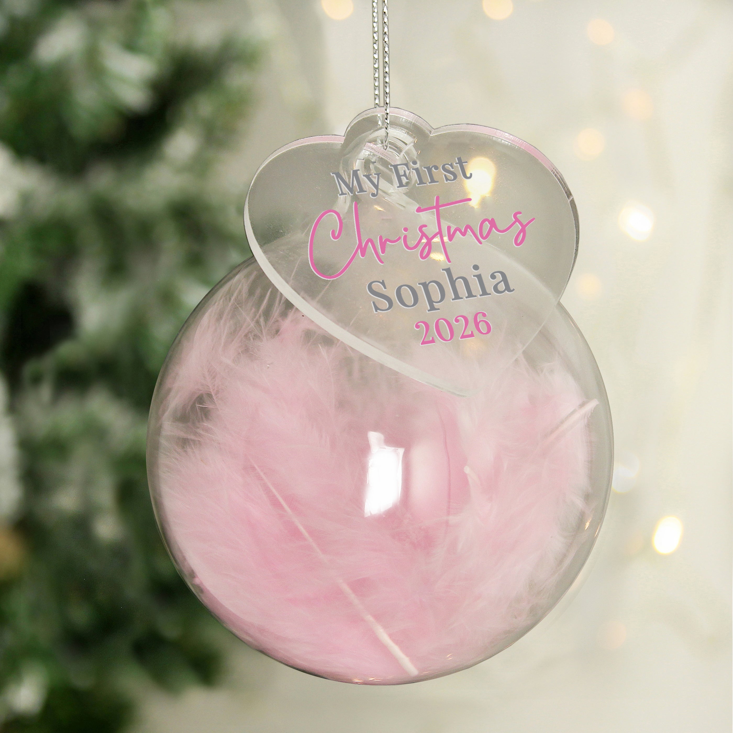 Personalised My 1st Christmas Pink Feather Bauble |  | Inspired Creative Gifts