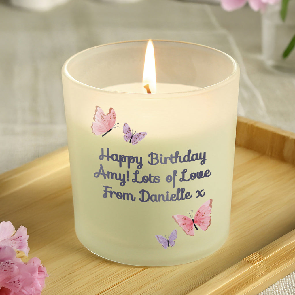 Personalised Butterfly Frosted Candle | Gift for Her